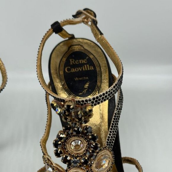René Caovilla Black & Gold Crystal‑Embellished Heels | Size 7 - Picture 2 of 4